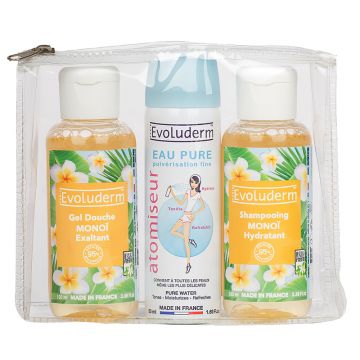 Set Gel de dus 100ml + Spray apa pura 50ml + Sampon 100ml, Evoluderm
