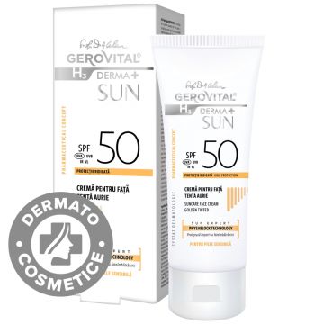 Crema de fata cu tenta aurie SPF 50 H3 Derma+ Sun, 50ml, Gerovital