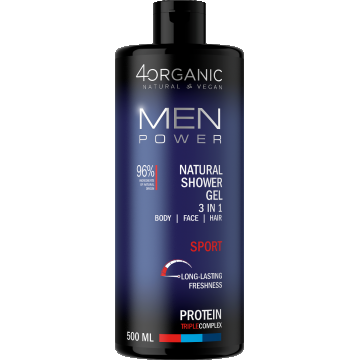 Gel de dus 3 in 1 Sport Men Power, 500ml, 4Organic