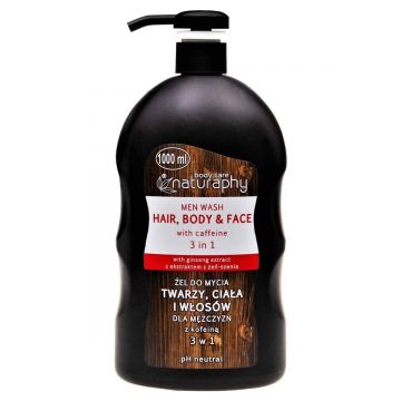 Gel de dus & sampon pentru barbati Caffeine, 1000ml, Naturaphy