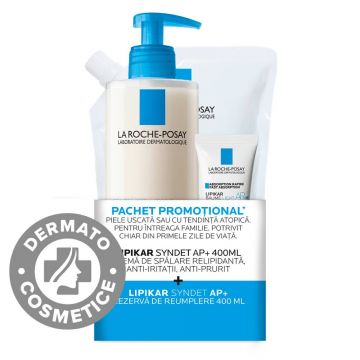Pachet Crema de spalare Lipikar Syndet AP+ 400ml + Rezerva 400ml + Balsam Lipikar Baume Light AP+M 15ml, La Roche-Posay
