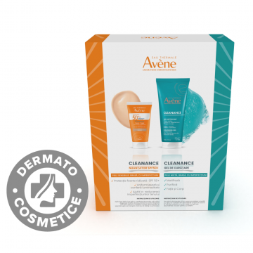 Pachet Gel de curatare pentru ten cu tendinta acneica Cleanance 200ml + Crema de fata nuantatoare cu protectie solara Cleanance Triasorb SPF50+ 50ml, Avene