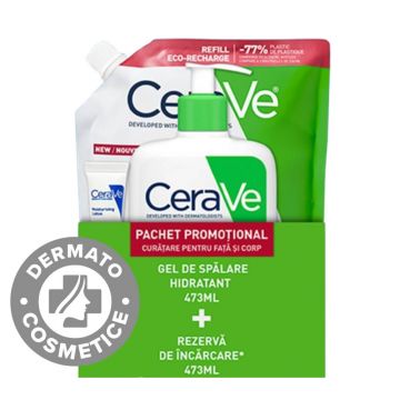 Pachet Gel de spalare hidratant 473ml + Refill Gel de spalare hidratant 473ml + Lotiune hidratanta 5ml, CeraVe