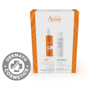 Pachet Spray pentru protectie solara cu SPF50 200ml + Apa termala spray 150ml, Avene
