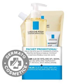 Pachet Ulei de spalare Lipikar AP+ 400ml + Rezerva 400ml + Balsam Lipikar Baume Light AP+M 15ml, La Roche-Posay