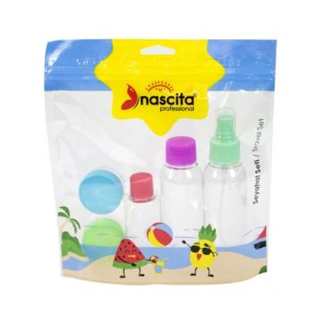 Set de recipiente de plastic reutilizabile travel size, 5 bucati, Nascita