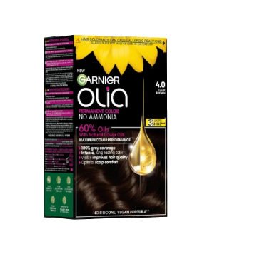 Vopsea de par permanenta fara amoniac 4.0 Dark Brown Olia, 174ml, Garnier