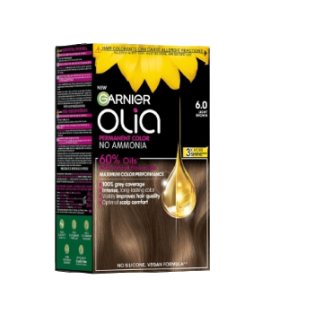 Vopsea de par permanenta fara amoniac 6.0 Light Brown Olia, 174ml, Garnier