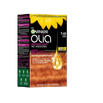 Vopsea de par permanenta fara amoniac 7.40 Intense Copper Olia, 174ml, Garnier