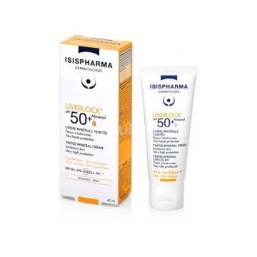 Crema cu protectie solara UVEBLOCK SPF 50+ Tinted Mineral, 40 ml, IsisPharma