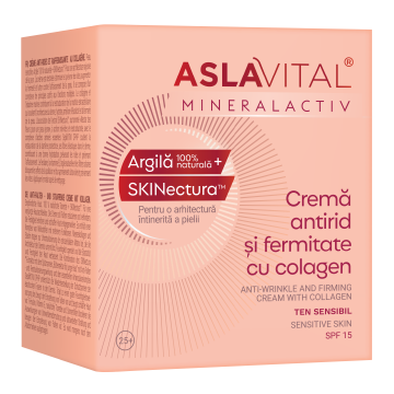Crema antirid și fermitate cu colagen, SPF15, ten sensibil, 50ml, Aslavital
