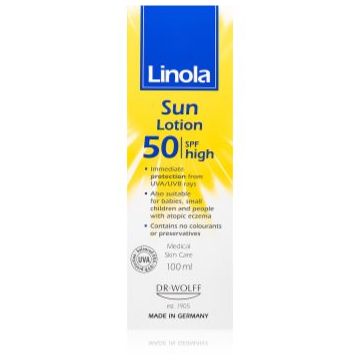 Linola Sun Lotion SPF50 crema pentru bronzat pentru piele uscata spre atopica