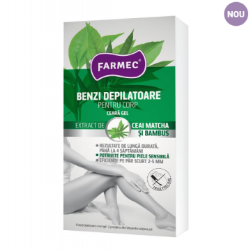 Farmec Benzi depilatoare pentru corp cu extract ceai matcha si bambus 8 bucati