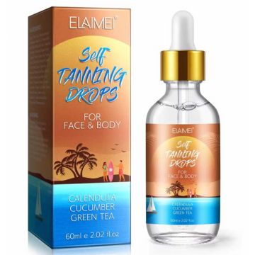 Picaturi Concentrate pentru Autobronzare cu Galbenele, Castravete si Ceai verde, Fata si Corp, Elaimei, 60 ml