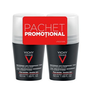 Vichy Homme Pachet Control Extrem Deodorant roll-on 72h 50 ml 1 + 1 redus cu 50%
