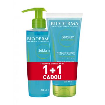 Bioderma Sebium Gel spumant 200 ml cu pompita + Gel spumant 200 ml tub Cadou