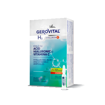 Fiole Cu Acid Hialuronic 2% și Vitamina C  Hidratare, Netezire Riduri și Antimbătrnire, Gerovital H3 Hyaluron C, 10 Fiole X 2 Ml