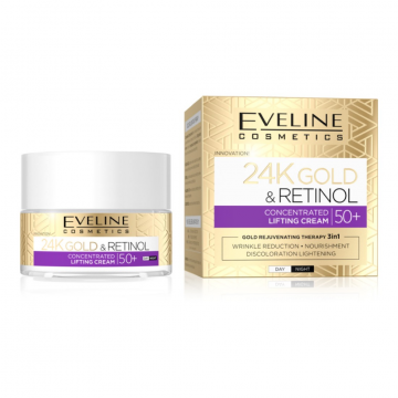 Crema pentru fata anti-rid 50+ cu retinol si aur 24K, 50ml, Eveline Cosmetics
