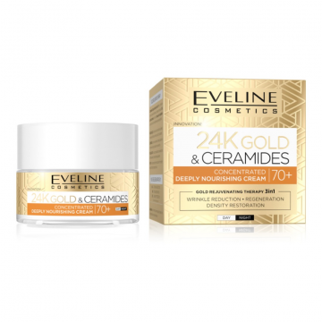Crema pentru fata anti-rid 70+ hranitoare cu aur 24K si ceramide, 50ml, Eveline Cosmetics