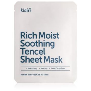 Klairs Rich Moist Soothing Tencel Sheet Mask mască textilă calmantă cu efect de hidratare