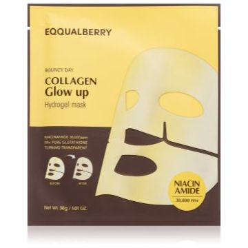 EQQUALBERRY Collagen Glow Up Hydrogel Mask Mască textilă cu efect de iluminare și hidratare cu textura de gel