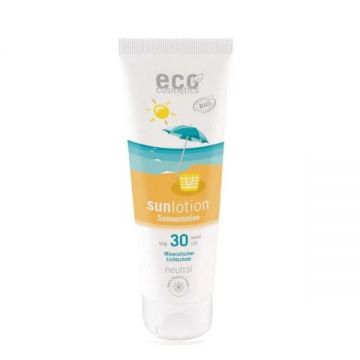 Lotiune Fluida Bio Protectie Solara SPF 30, pentru Piele Sensibila, Fara Parfum, Rezistenta la Apa - Eco Cosmetics Sun-Lotion Neutral SPF 30, 125 ml