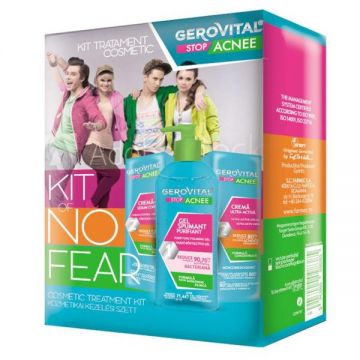 Kit Tratament Cosmetic - Gerovital Stop Acnee Kit No Fear - Gel Spumant Purifiant, Crema Gel Sebum Control, Crema Ultra-Activa, 1 pachet