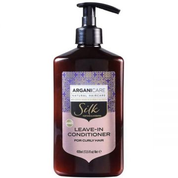 Balsam Fara Clatire cu Keratina pentru Par Cret - Arganicare Silk Leave-In Conditioner For Curly Hair, 400 ml