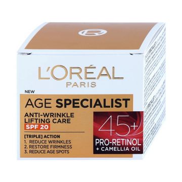 Crema de Zi Antirid L'Oreal Paris Age Specialist 45+, cu Efect de Lifting, SPF 20, 50 ml