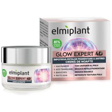Crema Noapte Elmiplant Glow Expert 4D, Impotriva Petelor Pigmentare, Antirid, 50 ml