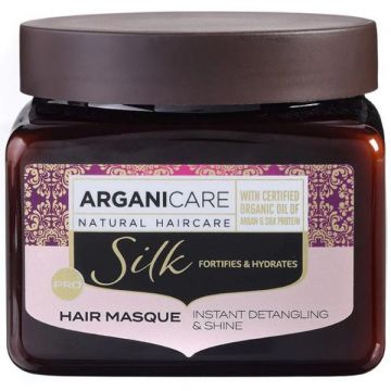 Masca de Par pentru Descurcare Instanta si Stralucire, cu Proteina de Matase - Arganicare Silk Hair Masque Instant Detangling&Shine, 500 ml