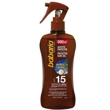 Ulei Protectie Solara Spray cu Accelerator de Bronzare SPF15 - Babaria Protective Sun Oil Spray with Tanning Accelerator SPF15 Monoi Tahiti, 300 ml