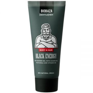2in1 Gel de Dus si Sampon pentru Barbati, cu Ulei de Patchouli, Carbune si Vitamina B5 - Biobaza Gentlemen Black Energy Body&Hair, 30 ml