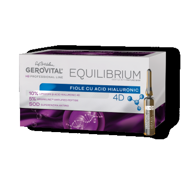 Fiole Cu 10% Acid Hialuronic 4d și 5% Argireline Amplified Peptide, Hidratare Intensă și Efect Antirid, Gerovital H3 Equilibrium, 20 Fiole X 2 Ml