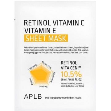 Masca tip servetel Retinol Vitamina C VItamina E Sheet, 25ml, APLB