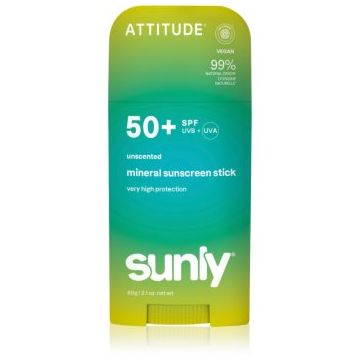 Attitude Sunly Mineral Sunscreen Stick SPF 50+ crema de fata cu minerale pentru protectie stick