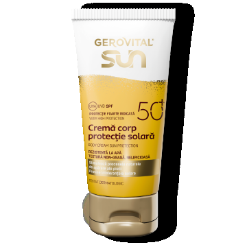 Cremă Corp Protecție Solară Spf50+ Protecție Foarte Ridicată Pentru Piele Sensibilă, Gerovital Sun, 150 Ml