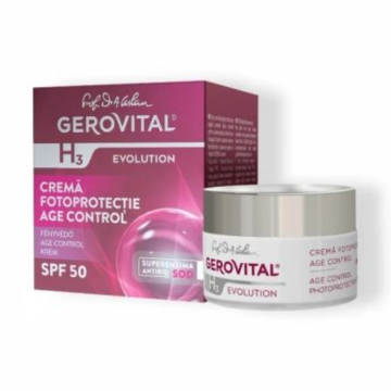 Crema de zi cu factor de protectie SPF 50 si efect antirid H3 Evolution Age Control, 50 ml, Gerovital