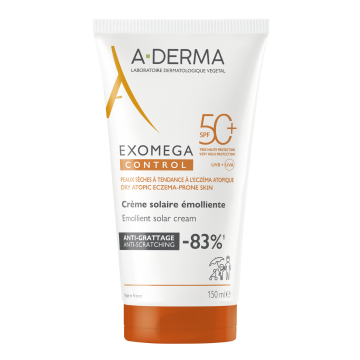 Crema emolienta cu protectie solara SPF50+ pentru pielea sensibila Exomega Control, 150 ml, A-derma