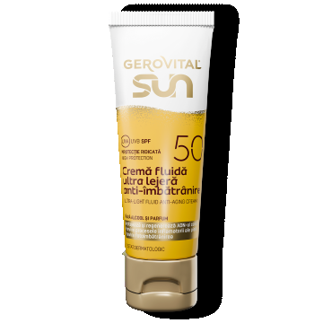 Cremă Fluidă Ultra Lejeră Anti-mbătrnire Spf50 -protecție Ridicată Uva/ Uvb, Gerovital Sun, 50 Ml