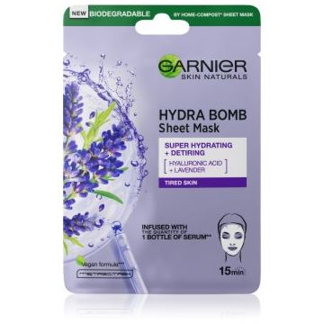 Garnier Textil Masks Hydra Bomb mască textilă hidratantă cu acid hialuronic