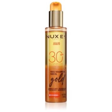 Nuxe Sun Sun Oil Gold SPF 30 Ulei de plaja pentru fata si corp cu efect iluminator