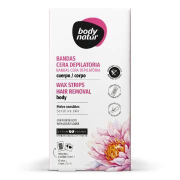 Benzi depilatoare pentru corp, piele sensibila, 16 benzi+2 bucati servetele post-epilare, Body Natur
