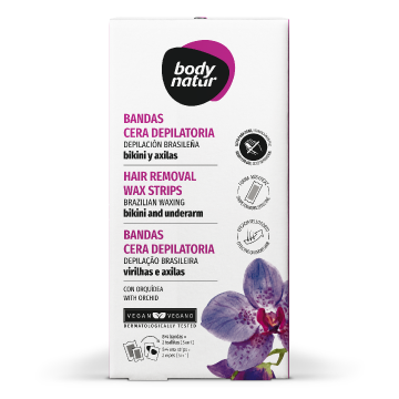 Benzi depilatoare pentru zona bikini si axila, 12 benzi+2 servetele post-epilare, Body Natur