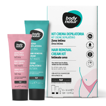 Kit depilare pentru zona intima feminina, cu extract de caise, 50ml+30ml, Body Natur